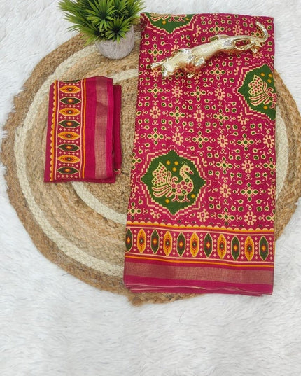 Soft Malmal Cotton Silk Printed Saree with Contrast Border | Daily & Office Wear - Rosepetals Luxe
