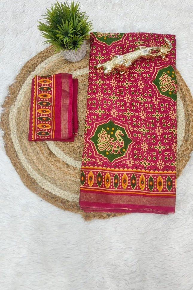Soft Malmal Cotton Silk Printed Saree with Contrast Border | Daily & Office Wear - Rosepetals Luxe