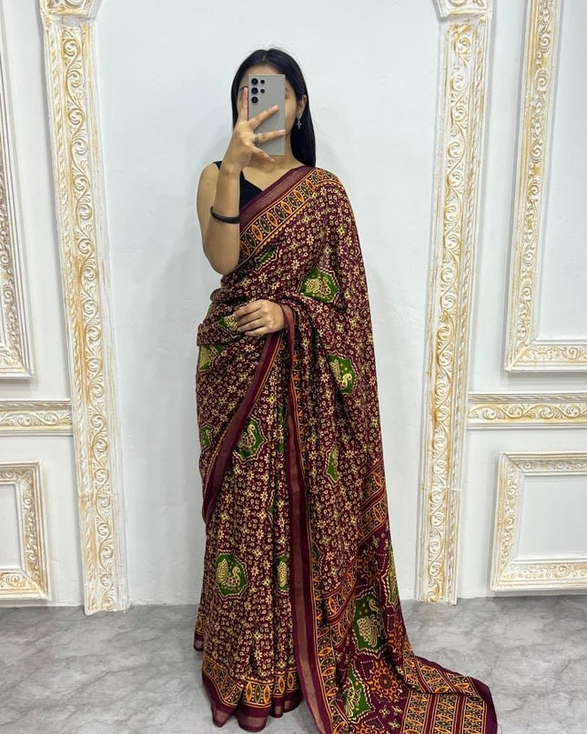 Soft Malmal Cotton Silk Printed Saree with Contrast Border | Daily & Office Wear - Rosepetals Luxe