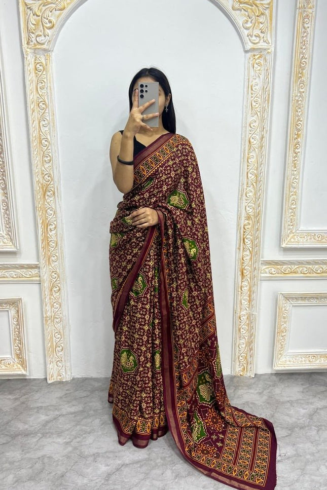Soft Malmal Cotton Silk Printed Saree with Contrast Border | Daily & Office Wear - Rosepetals Luxe
