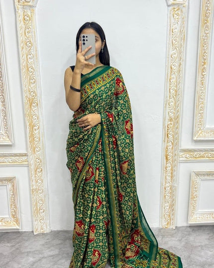 Soft Malmal Cotton Silk Printed Saree with Contrast Border | Daily & Office Wear - Rosepetals Luxe