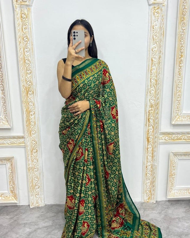 Soft Malmal Cotton Silk Printed Saree with Contrast Border | Daily & Office Wear - Rosepetals Luxe