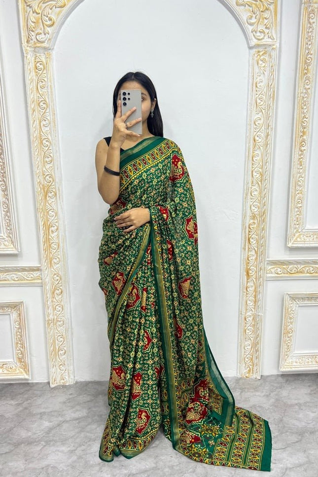 Soft Malmal Cotton Silk Printed Saree with Contrast Border | Daily & Office Wear - Rosepetals Luxe