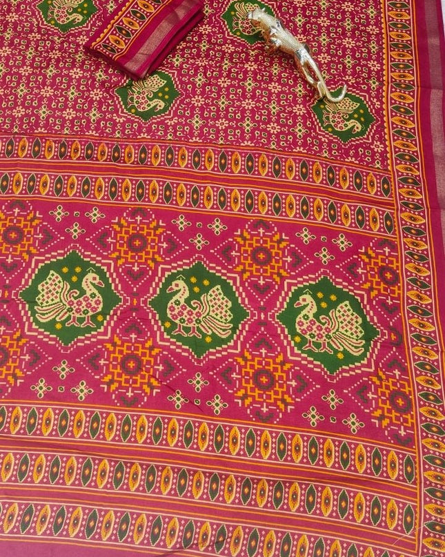 Soft Malmal Cotton Silk Printed Saree with Contrast Border | Daily & Office Wear - Rosepetals Luxe