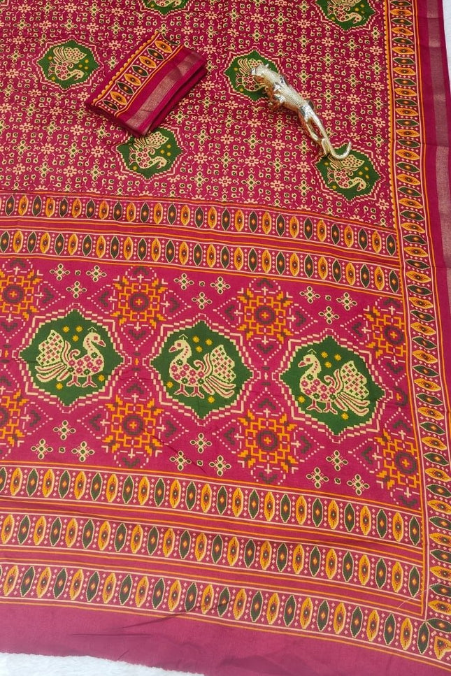 Soft Malmal Cotton Silk Printed Saree with Contrast Border | Daily & Office Wear - Rosepetals Luxe