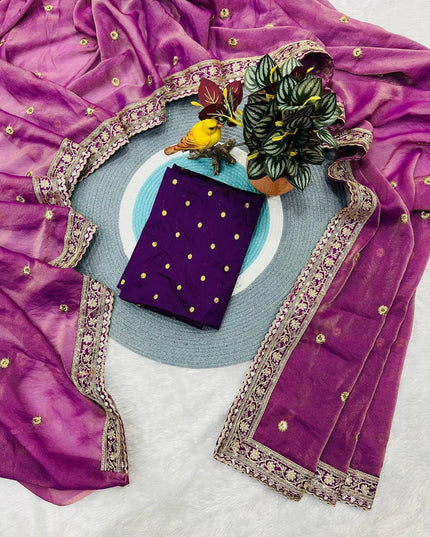 Soft Mocha Silk Blend Saree with Sequin & Zari Work - Rosepetals Luxe