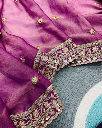 Soft Mocha Silk Blend Saree with Sequin & Zari Work - Rosepetals Luxe
