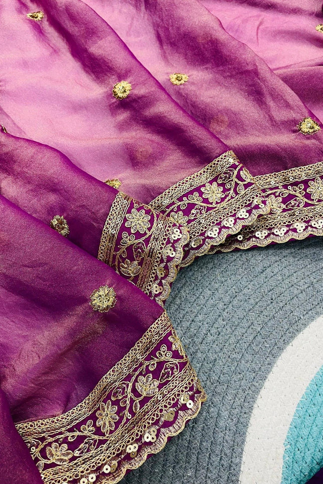 Soft Mocha Silk Blend Saree with Sequin & Zari Work - Rosepetals Luxe