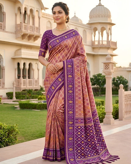 Soft Premium Silk Saree | Patola Design | Zari Pallu | Meenakari Border - Rosepetals Luxe