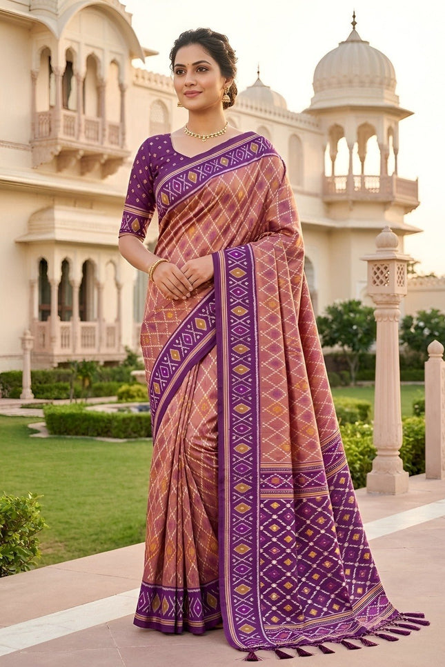 Soft Premium Silk Saree | Patola Design | Zari Pallu | Meenakari Border - Rosepetals Luxe