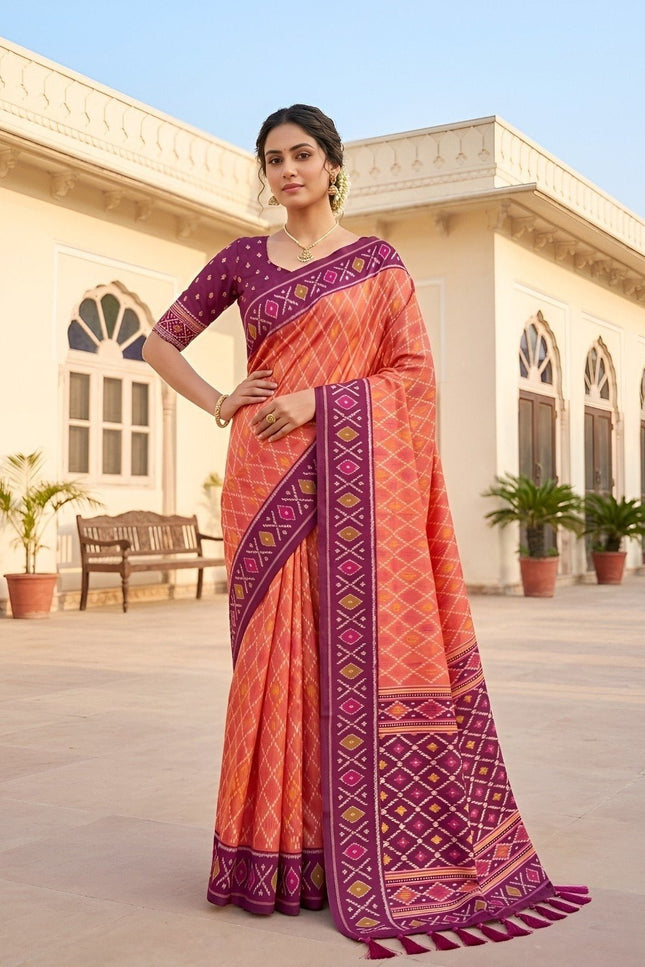 Soft Premium Silk Saree | Patola Design | Zari Pallu | Meenakari Border - Rosepetals Luxe