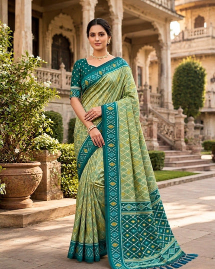 Soft Premium Silk Saree | Patola Design | Zari Pallu | Meenakari Border - Rosepetals Luxe
