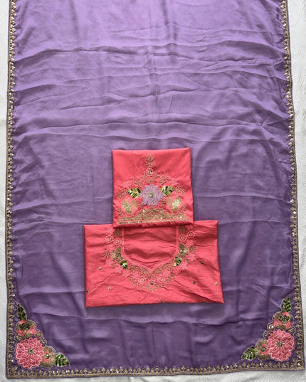 Soft Rangoli Silk Saree with All Over Embroidery Butta, Cutwork Border and Embroidered Blouse Piece - Rosepetals Luxe