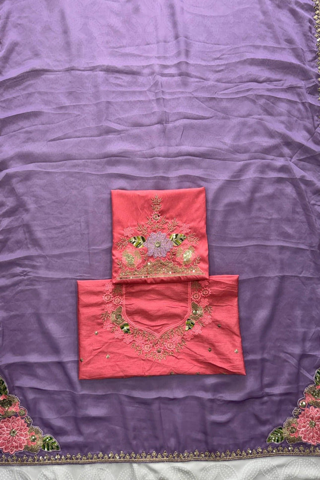 Soft Rangoli Silk Saree with All Over Embroidery Butta, Cutwork Border and Embroidered Blouse Piece - Rosepetals Luxe