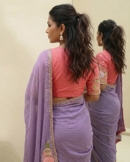 Soft Rangoli Silk Saree with All Over Embroidery Butta, Cutwork Border and Embroidered Blouse Piece - Rosepetals Luxe