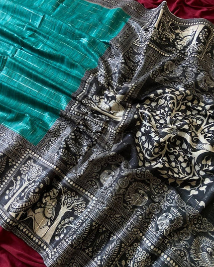 Soft Semi Tussar Silk Saree with Checks Design & Printed Blouse - Rosepetals Luxe