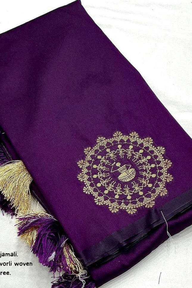 Soft Silk Worli Zari Woven Saree with Rich Pallu & Tassels - Rosepetals Luxe