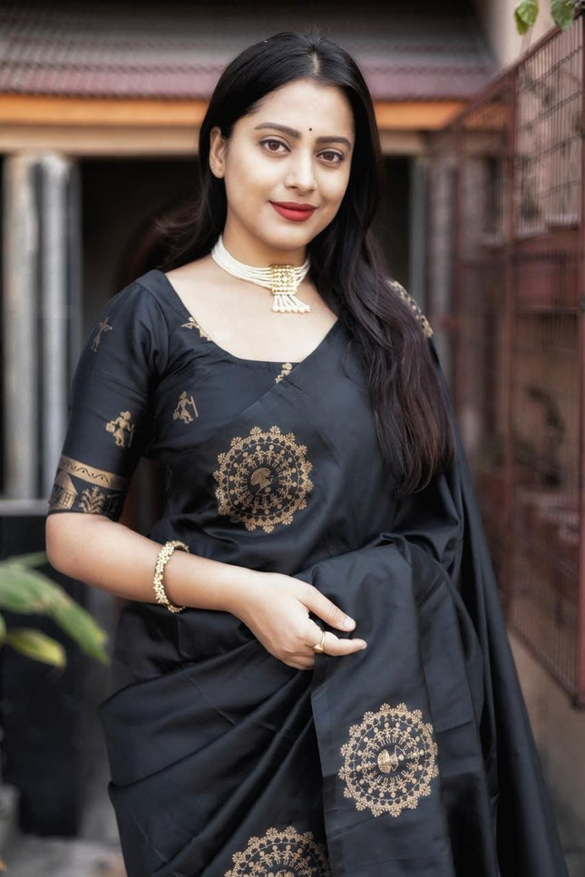 Soft Silk Worli Zari Woven Saree with Rich Pallu & Tassels - Rosepetals Luxe