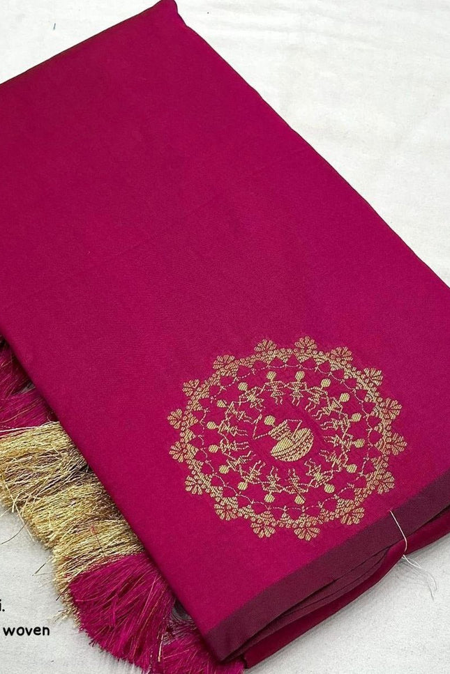 Soft Silk Worli Zari Woven Saree with Rich Pallu & Tassels - Rosepetals Luxe