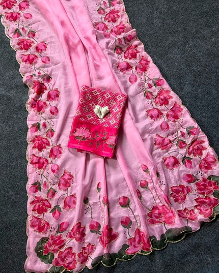 Soft Tabi Silk Kamal Print Saree | Cut Dana Handwork | Patola Blouse - Rosepetals Luxe