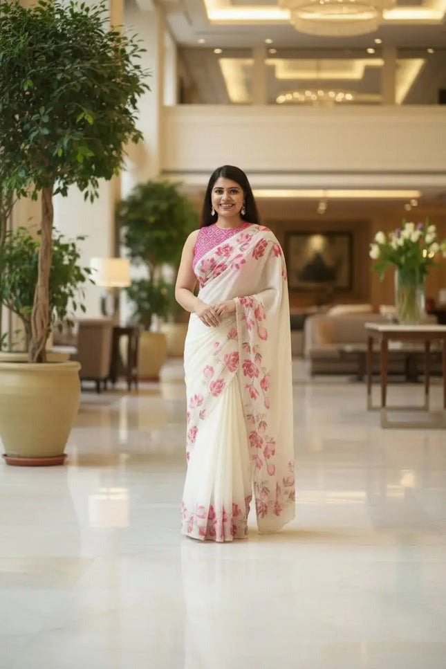 Soft Tabi Silk Kamal Print Saree | Cut Dana Handwork | Patola Blouse - Rosepetals Luxe