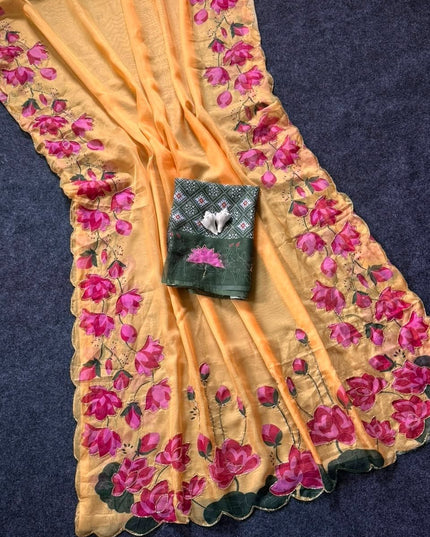 Soft Tabi Silk Kamal Print Saree | Cut Dana Handwork | Patola Blouse - Rosepetals Luxe
