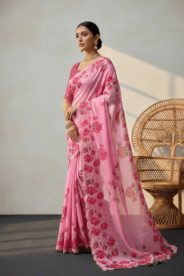Soft Tabi Silk Kamal Print Saree | Cut Dana Handwork | Patola Blouse - Rosepetals Luxe