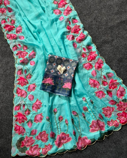 Soft Tabi Silk Kamal Print Saree | Cut Dana Handwork | Patola Blouse - Rosepetals Luxe