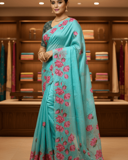 Soft Tabi Silk Kamal Print Saree | Cut Dana Handwork | Patola Blouse - Rosepetals Luxe