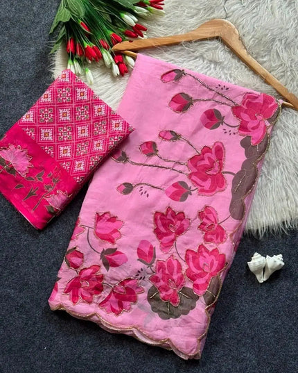 Soft Tabi Silk Kamal Print Saree | Cut Dana Handwork | Patola Blouse - Rosepetals Luxe