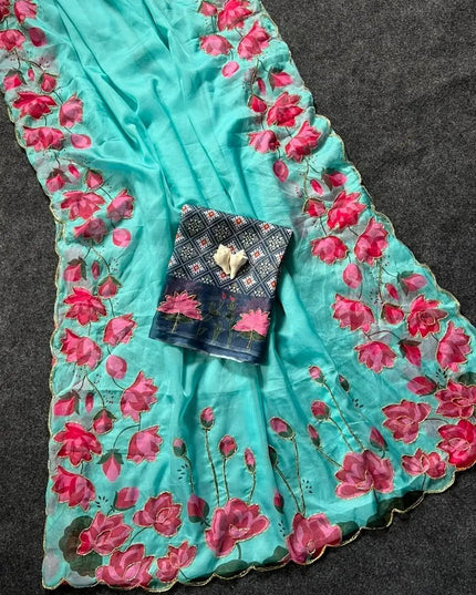 Soft Tabi Silk Kamal Print Saree | Cut Dana Handwork | Patola Blouse - Rosepetals Luxe