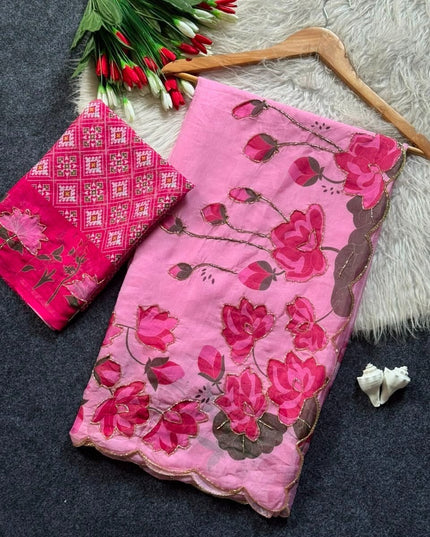 Soft Tabi Silk Kamal Print Saree | Cut Dana Handwork | Patola Blouse - Rosepetals Luxe