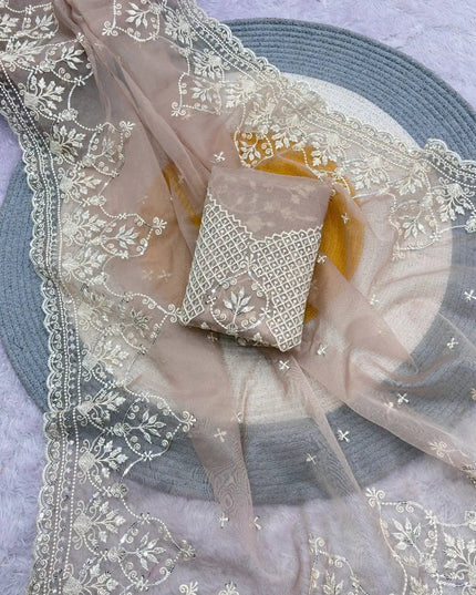 Soft Taby Organza Saree | Sequins Embroidered Pallu & Arco Cut Border | Embroidered Blouse - Rosepetals Luxe