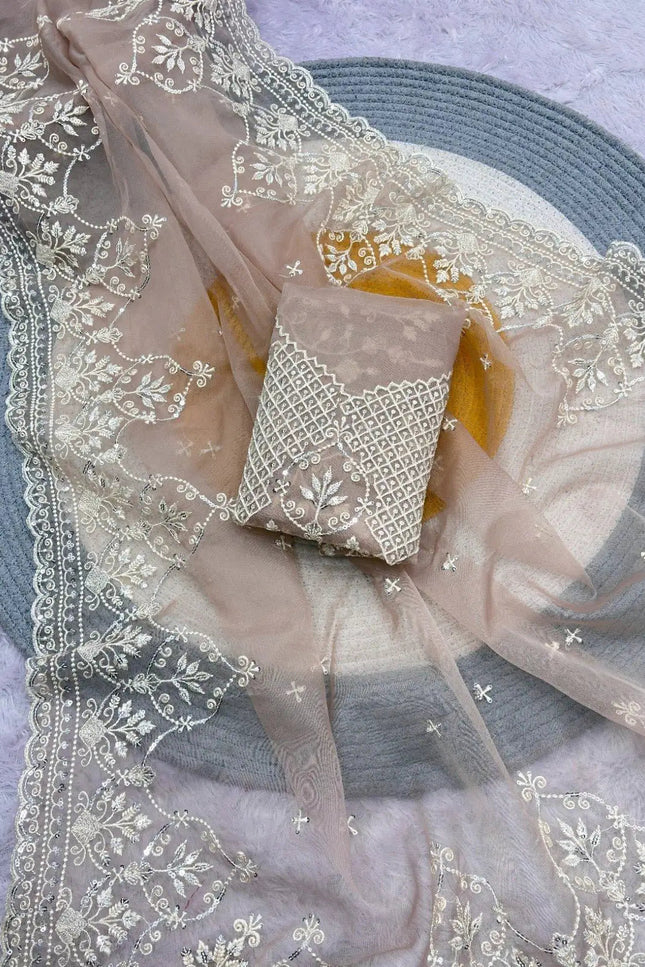 Soft Taby Organza Saree | Sequins Embroidered Pallu & Arco Cut Border | Embroidered Blouse - Rosepetals Luxe