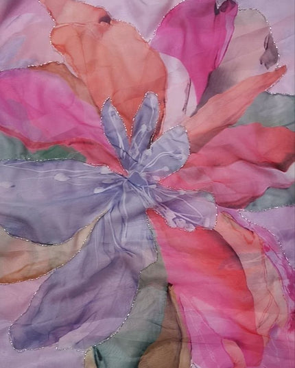 Soft Tebby Silk Floral Print Saree with Katdana Handwork and Plain Satin Blouse - Rosepetals Luxe
