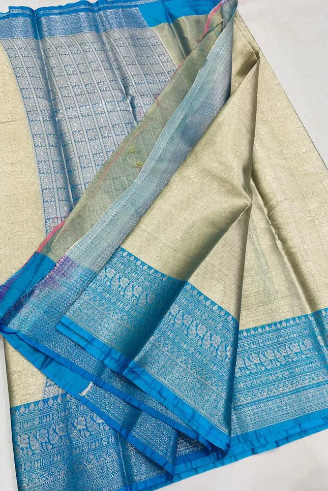 Soft Tissue Cotton Saree | Zari Border | Onam & Festive Wear - Rosepetals Luxe