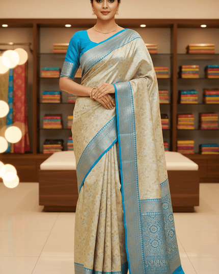 Soft Tissue Cotton Saree | Zari Border | Onam & Festive Wear - Rosepetals Luxe