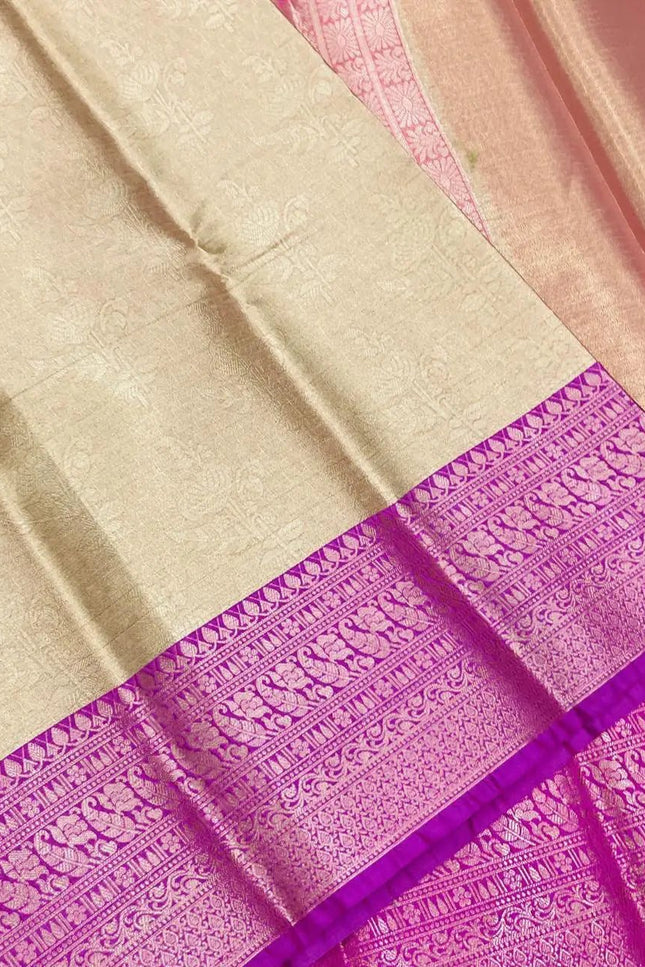 Soft Tissue Cotton Saree | Zari Border | Onam & Festive Wear - Rosepetals Luxe