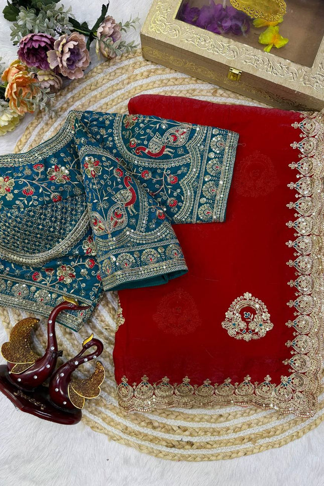 Space Silk Designer Saree with Sequin & Zari Embroidery - Rosepetals Luxe