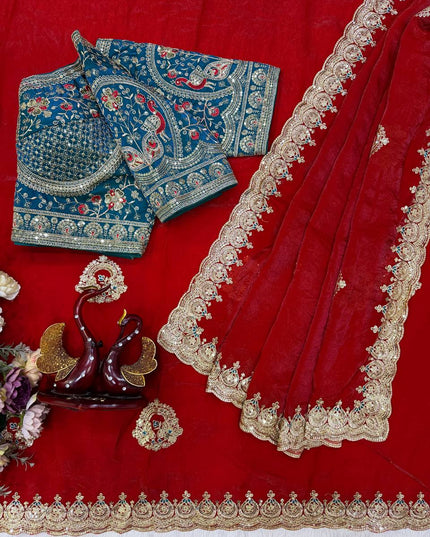 Space Silk Designer Saree with Sequin & Zari Embroidery - Rosepetals Luxe