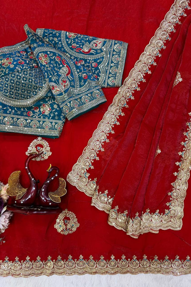 Space Silk Designer Saree with Sequin & Zari Embroidery - Rosepetals Luxe