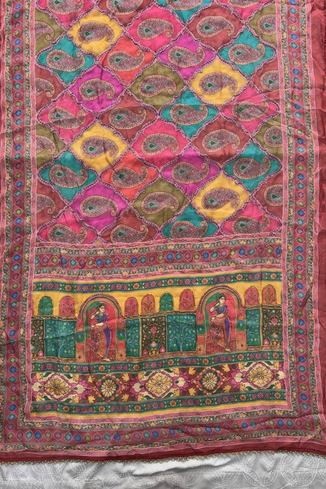 Space Silk Laheriya Saree with Bhungali Work - Rosepetals Luxe