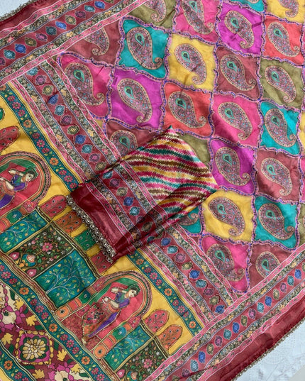 Space Silk Laheriya Saree with Bhungali Work - Rosepetals Luxe