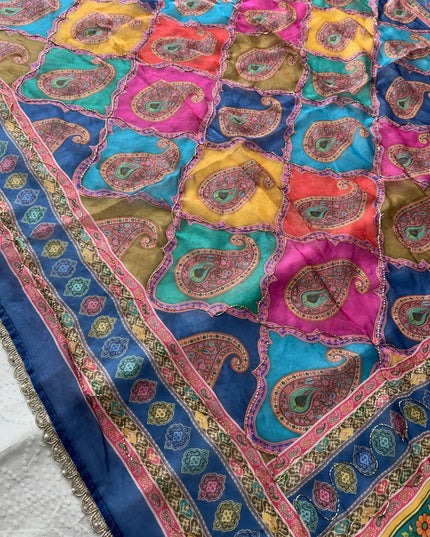 Space Silk Laheriya Saree with Bhungali Work - Rosepetals Luxe