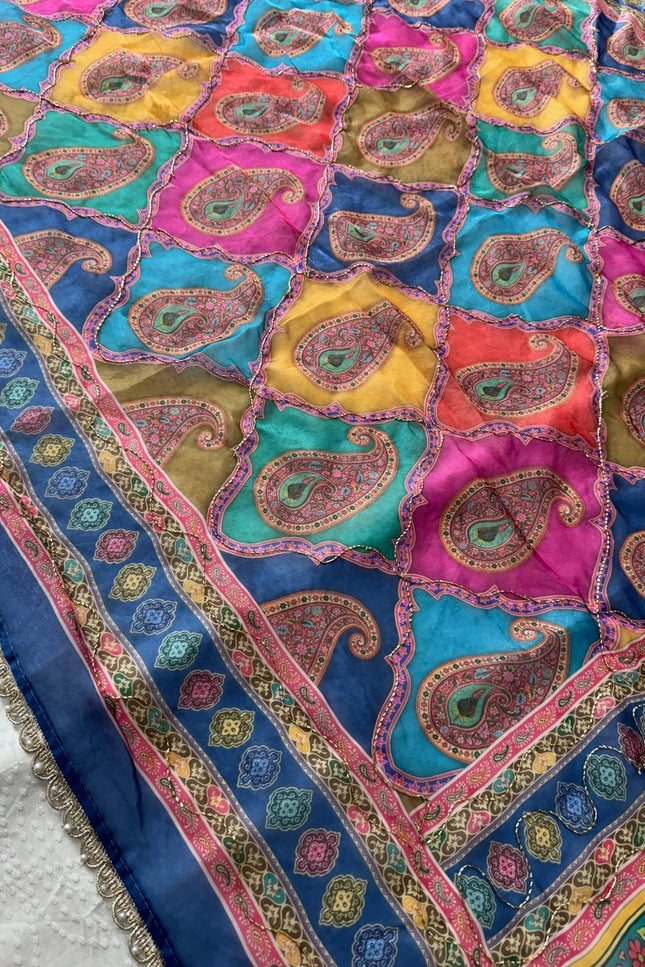 Space Silk Laheriya Saree with Bhungali Work - Rosepetals Luxe