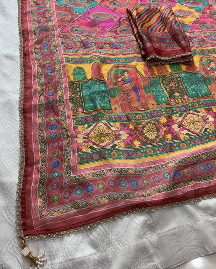 Space Silk Laheriya Saree with Bhungali Work - Rosepetals Luxe