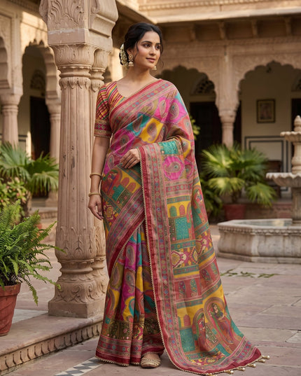 Space Silk Laheriya Saree with Bhungali Work - Rosepetals Luxe