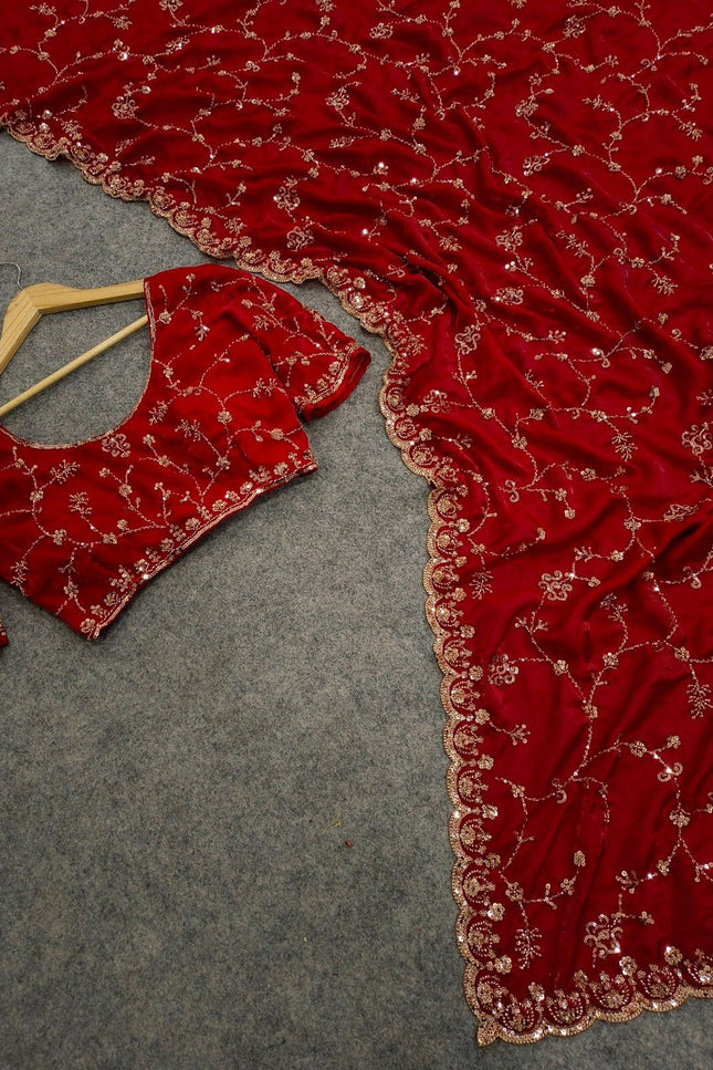 Space Silk Saree with Beads & Cut Dana Work - Rosepetals Luxe