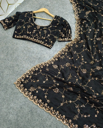 Space Silk Saree with Beads & Cut Dana Work - Rosepetals Luxe
