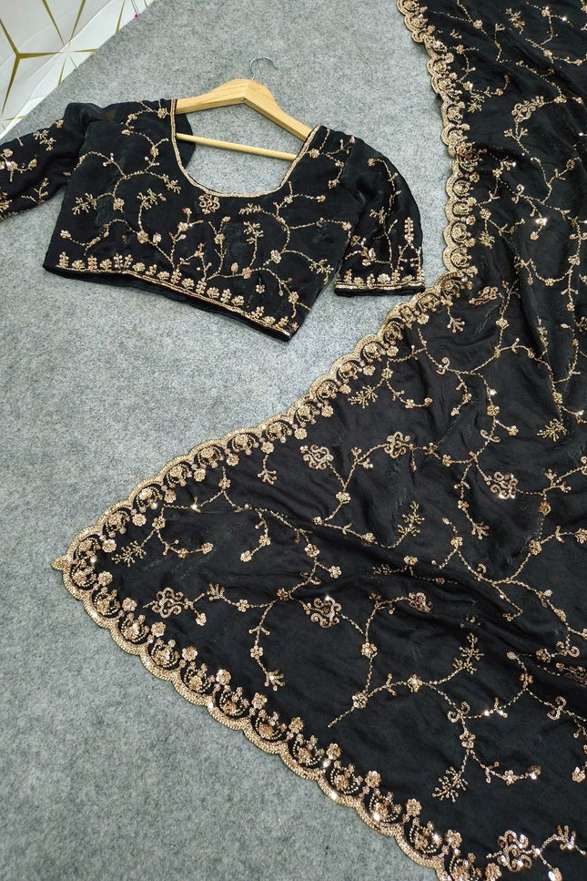 Space Silk Saree with Beads & Cut Dana Work - Rosepetals Luxe